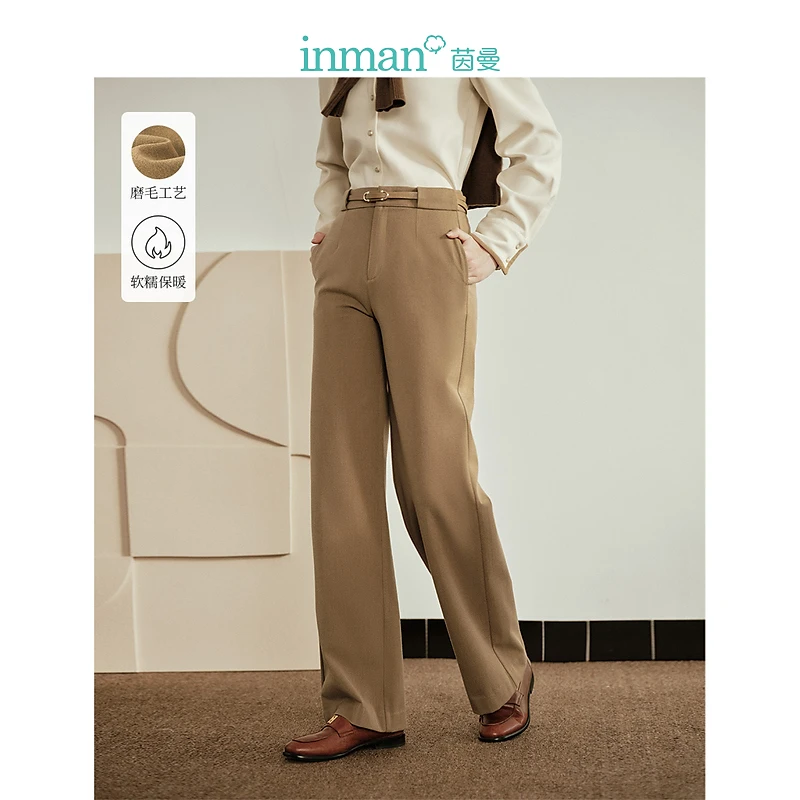 【茵曼女装】通勤阔腿西裤松紧高腰弹力显瘦长裤18348331
