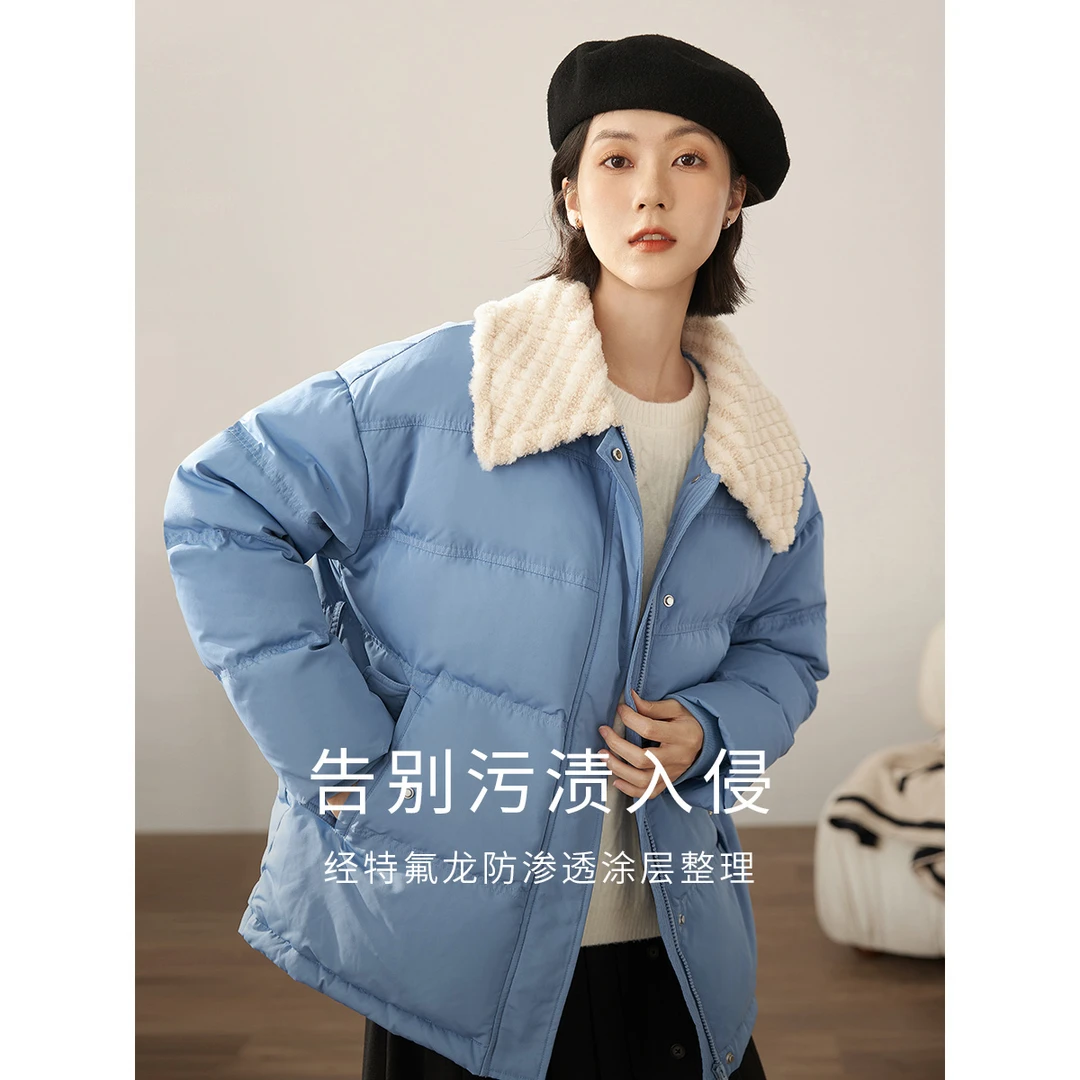 【茵曼女装】茵曼小香风翻领羽绒服收腰保暖C18247329C