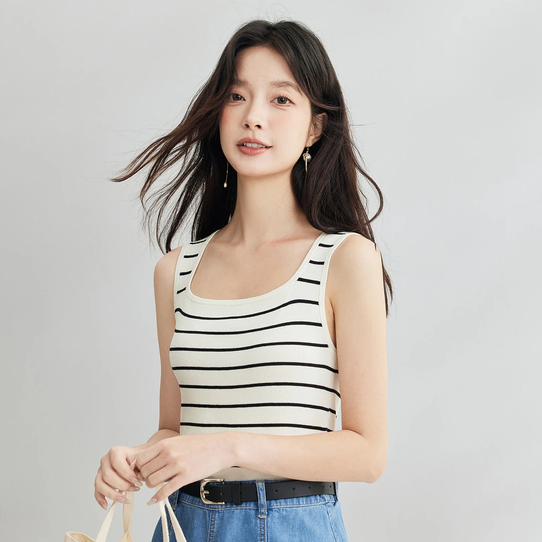 茵曼外穿吊带背心针织衫条纹薄款上衣F18425089