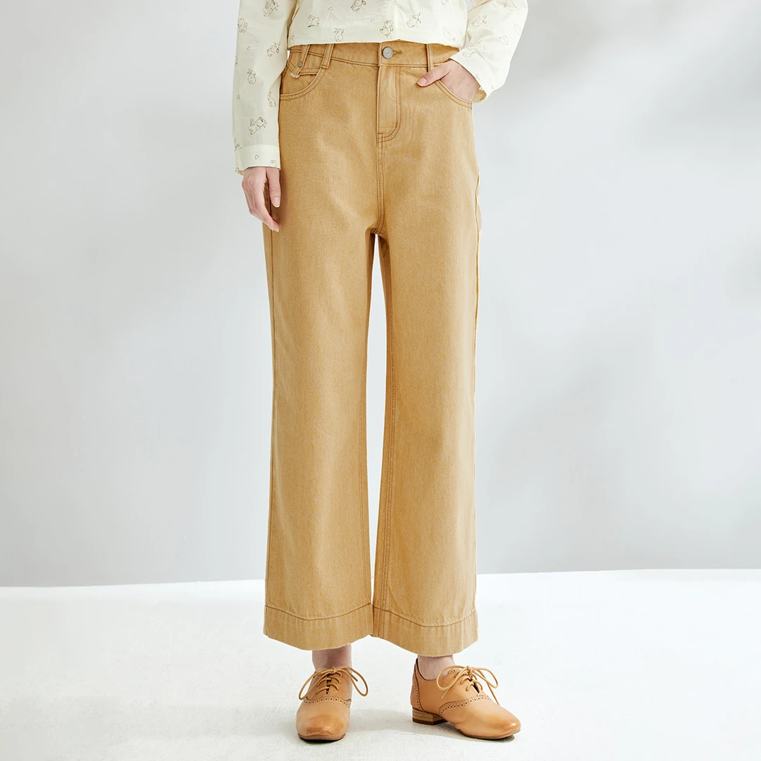 【茵曼女装】茵曼复古宽松阔腿裤高腰显瘦九分裤F18438314