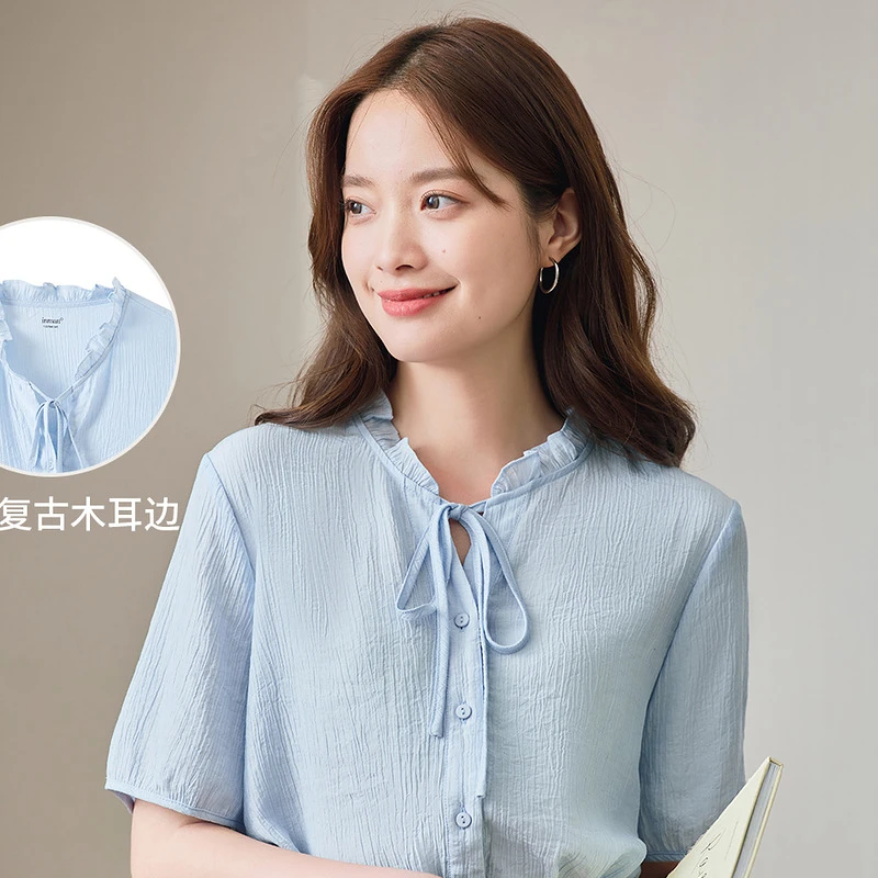 茵曼夏季女衬衫衬衣上衣休闲印花薄款豹纹针织秋季时尚爆款百搭