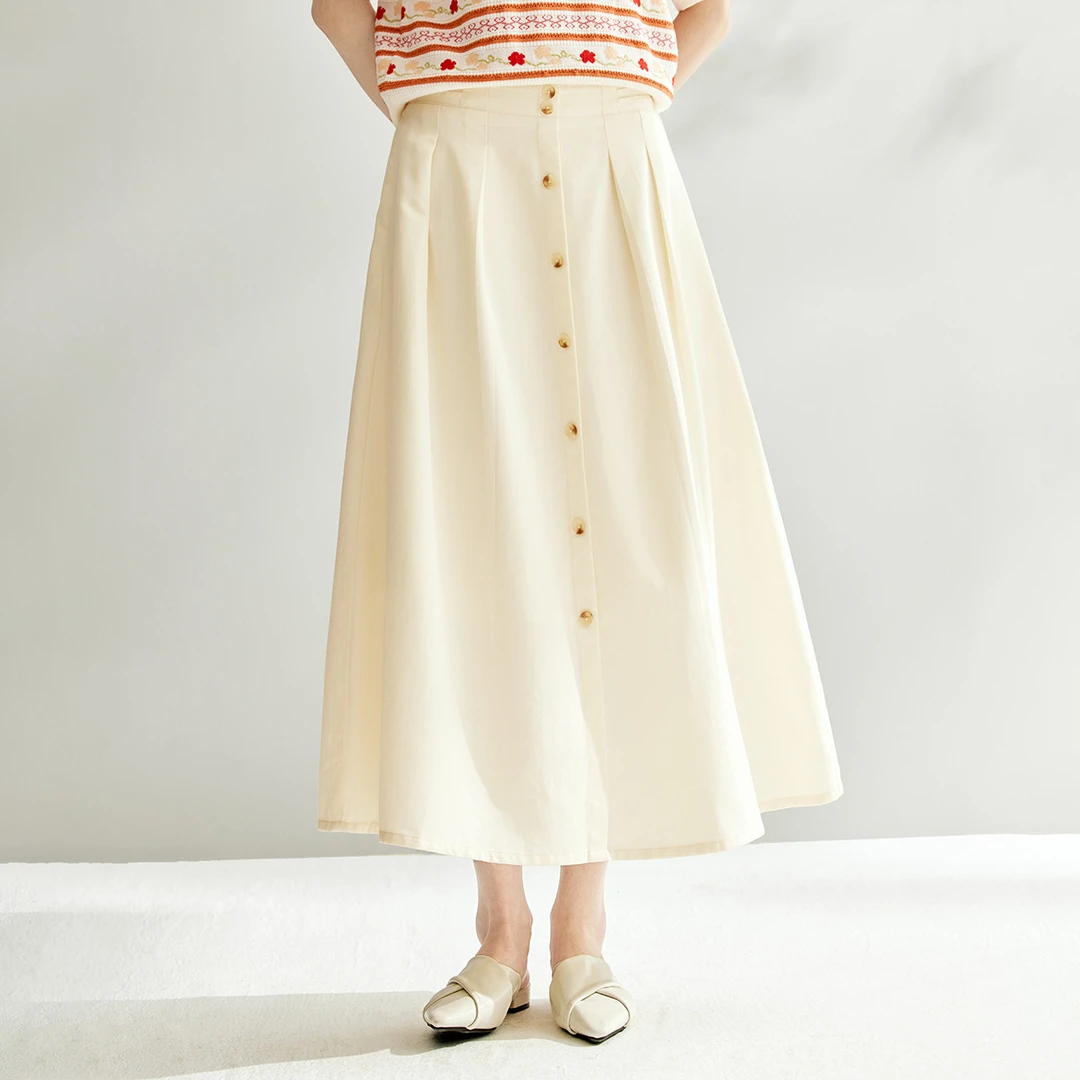 【茵曼女装】茵曼莱赛尔法式通勤A字裙复古中长半身裙F18438371