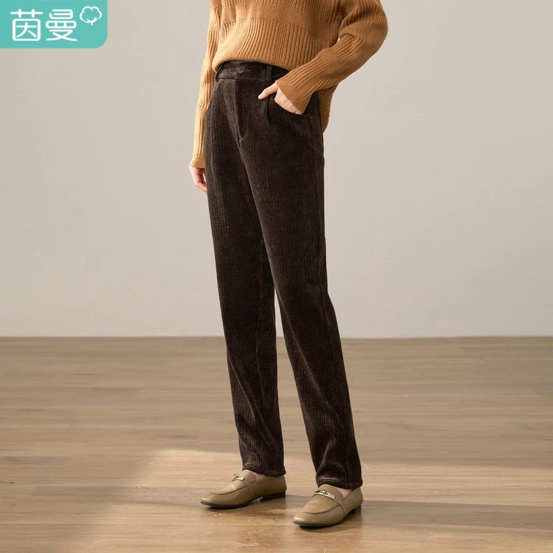 品牌折扣茵曼时尚百搭通勤高腰后腰橡筋百搭九分萝卜裤18247760