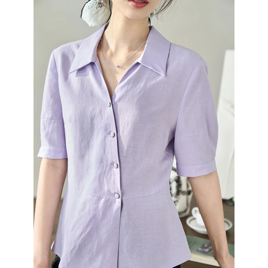 【茵曼女装】茵曼通勤衬衣设计感五分袖职场衬衫上衣18326119