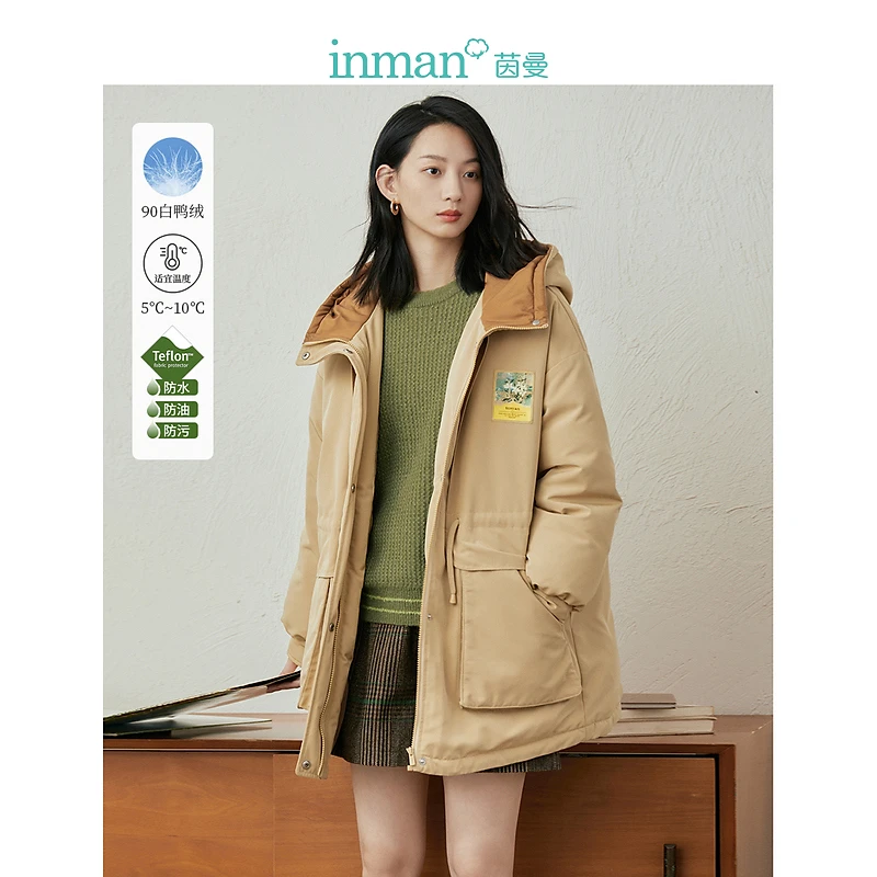 【茵曼服饰】冬季休闲款式工装羽绒服户外连帽保暖外套18346125