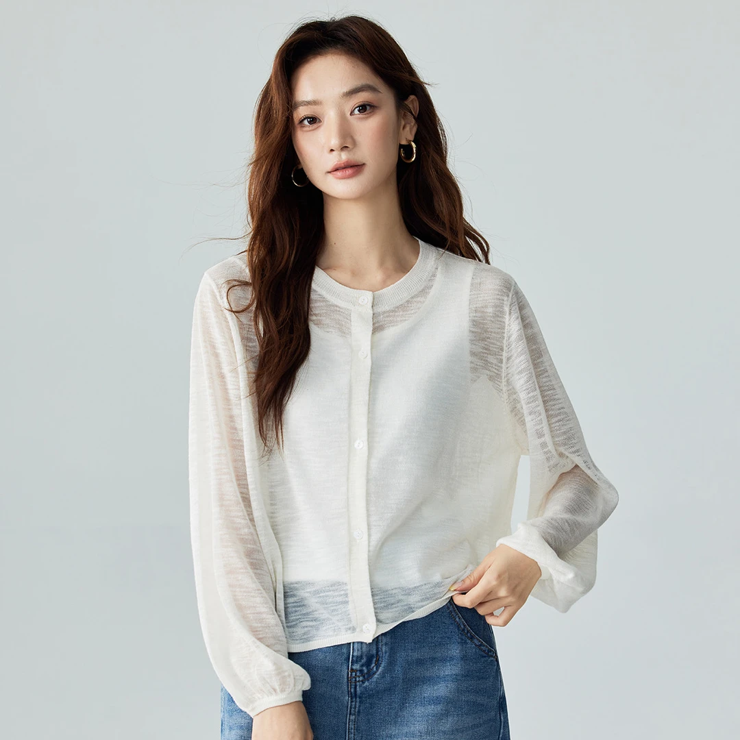 【线下专享】茵曼温柔风针织衫薄款外搭休闲百搭开衫F18424364