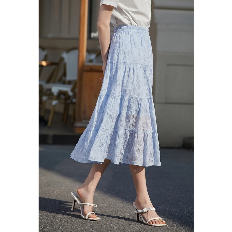 2023夏季新款高腰显瘦宽松气质设计感提花A字半身裙18225944