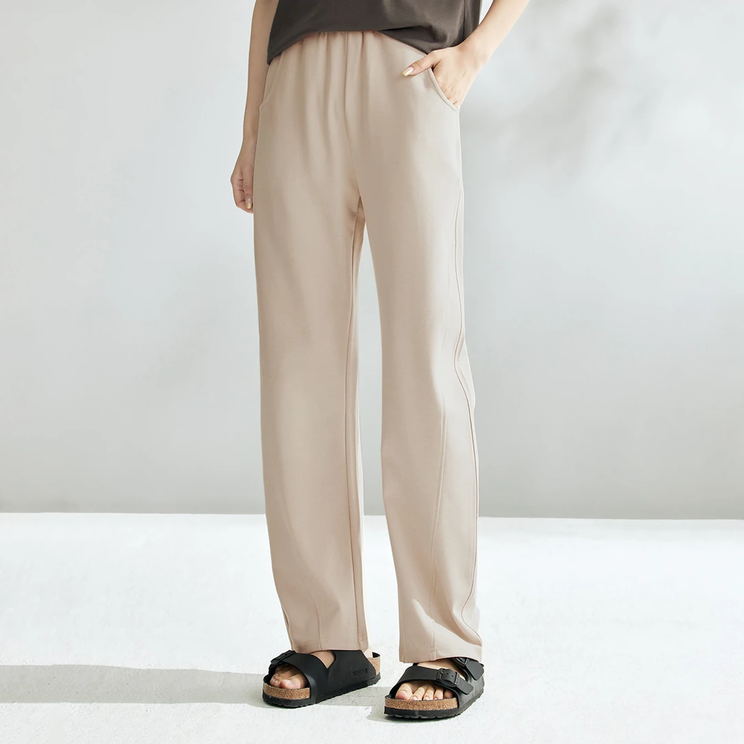 茵曼时尚百搭拼接休闲裤女早舒适宽松阔腿卫裤镰裤子8238