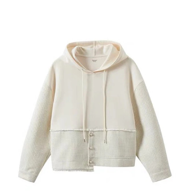 【茵曼女装】茵曼设计感拼接连帽卫衣上衣F18416355