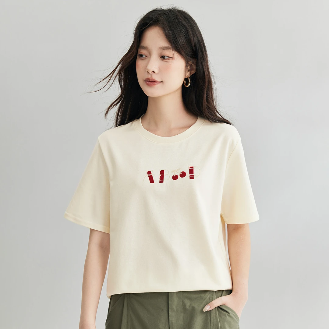 【茵曼女装】茵曼薄荷曼波趣味印花短袖T恤百搭减龄上衣F18424969