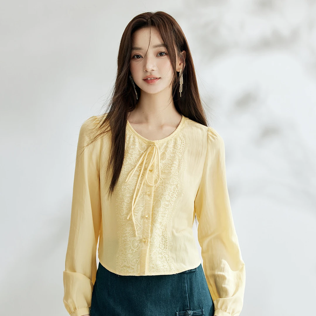 【茵曼女装】茵曼优雅长袖衬衣通勤绣花衬衫F18438377