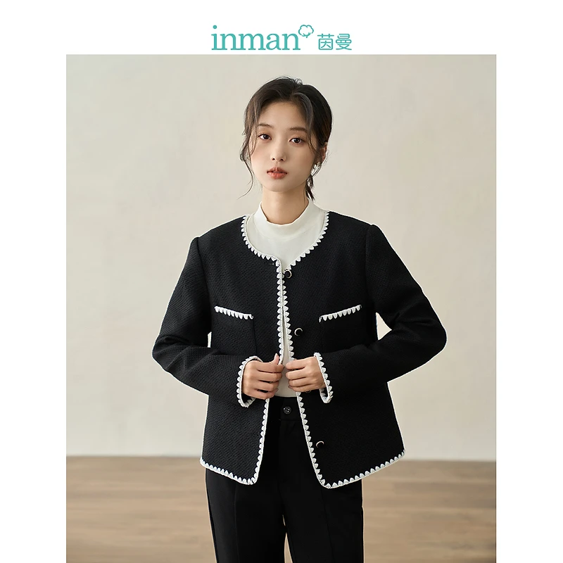 【茵曼女装】茵曼小香风外套圆领长袖短款上衣18336206