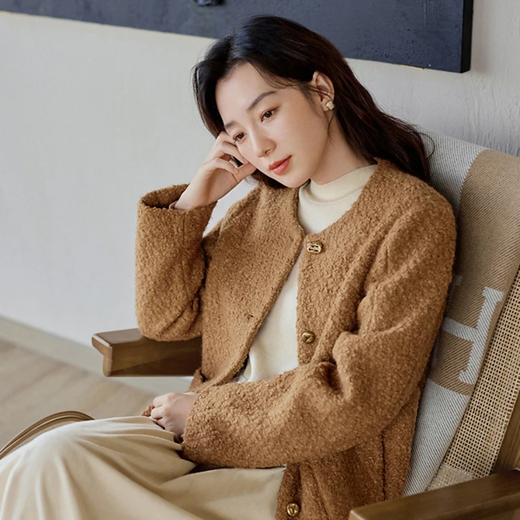 【茵曼服饰】外套圆领显高显瘦加厚慵懒上衣18348383