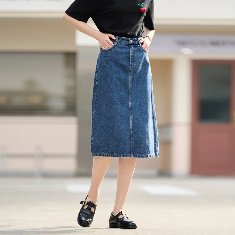 【海豚专属】设计感高腰字牛仔半身裙18236238