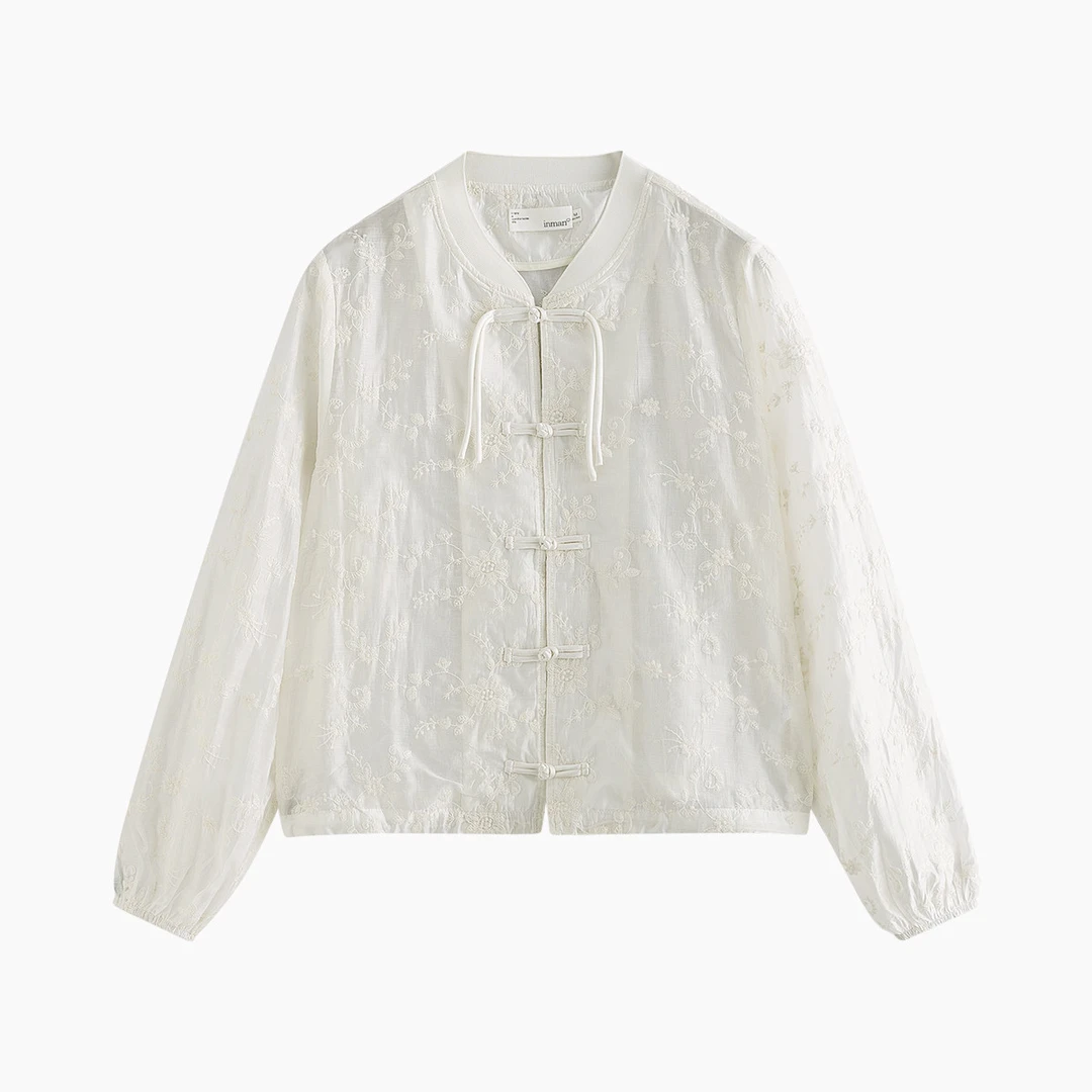 【茵曼服饰】天丝新中式国风刺绣衬衫气质盘扣小衫薄外套