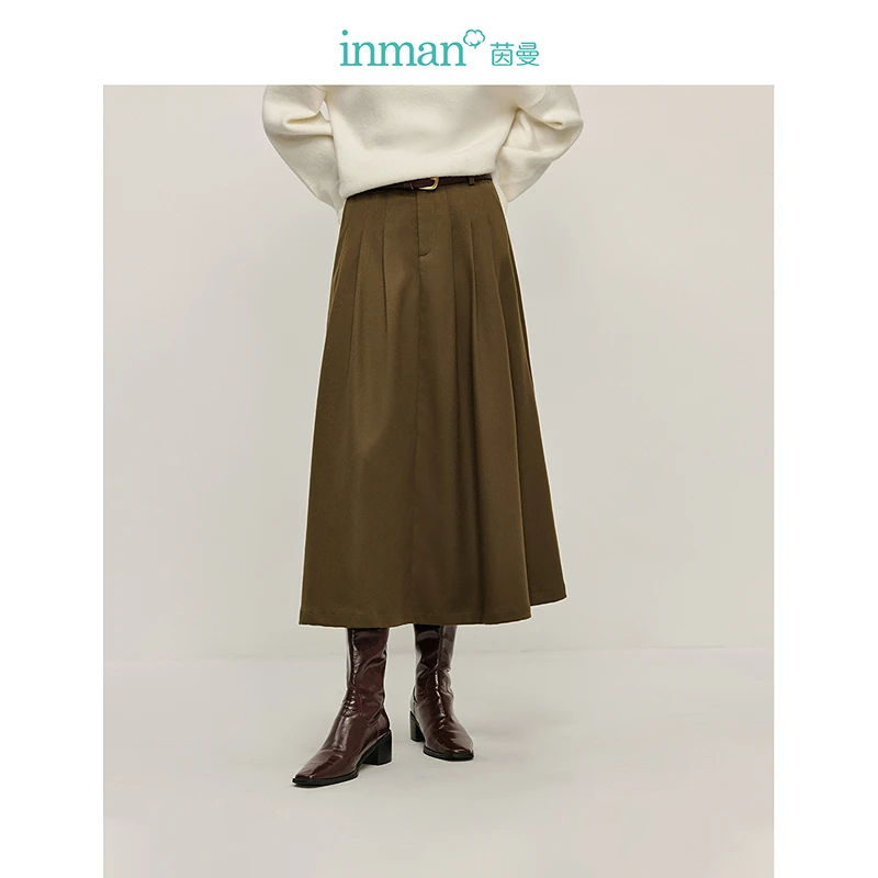 【茵曼女装】茵曼通勤高腰百褶半身裙A字中长款裙子18448169