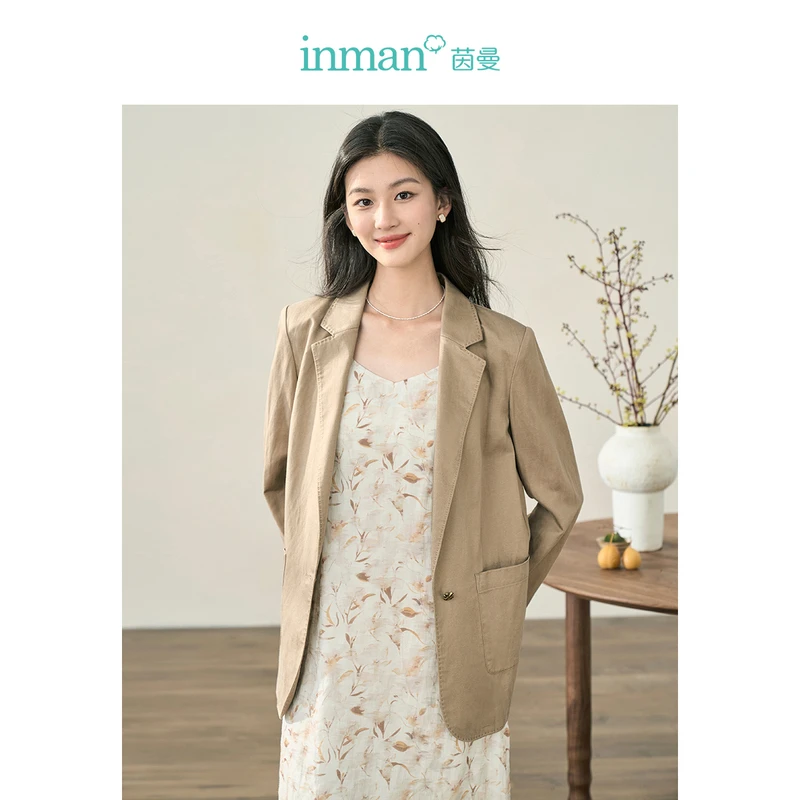 【商场同款】茵曼休闲通勤西装2024秋季女装新款平驳领长袖外套