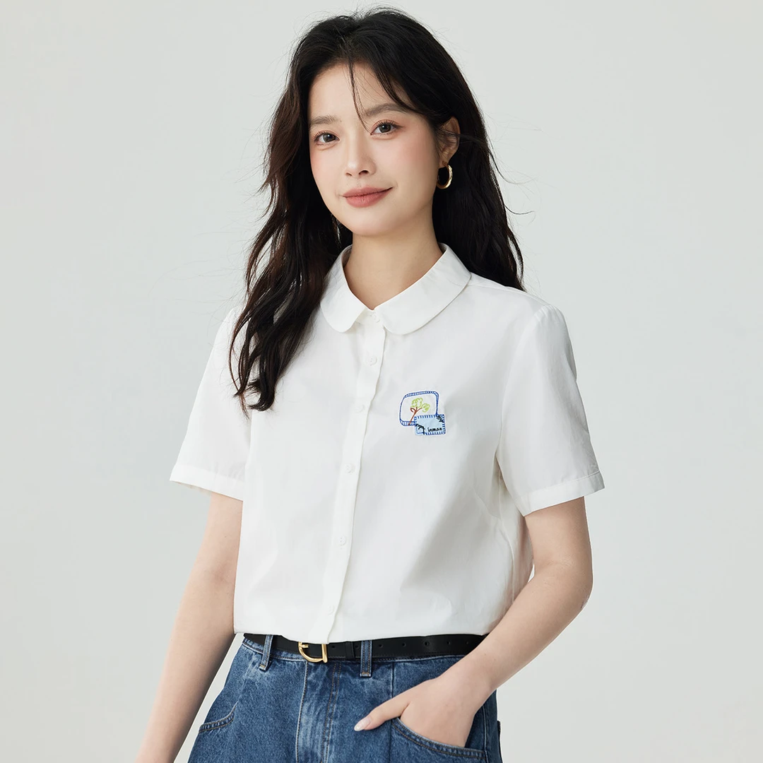 茵曼2025夏季新款女衬衫衬衣上衣短袖纯棉休闲薄款风豹纹秋季时尚