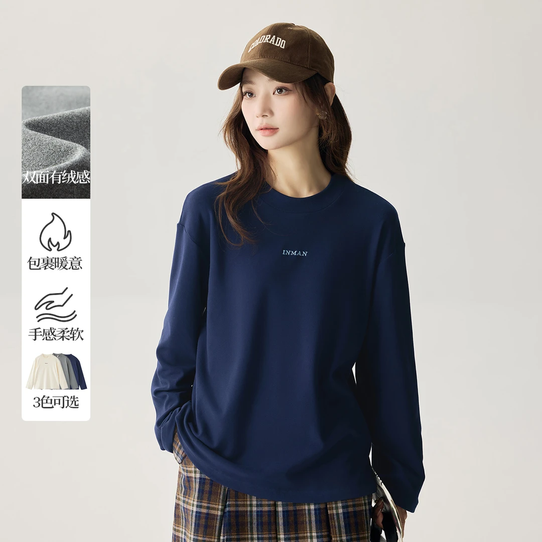 【茵曼女装】茵曼纯色显瘦半高领长袖T恤修身上衣F18448952