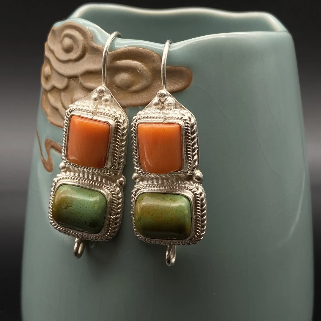 足银树脂耳饰 旭日乌优银耳饰蒙古元素民族手工纯银s990银耳环800