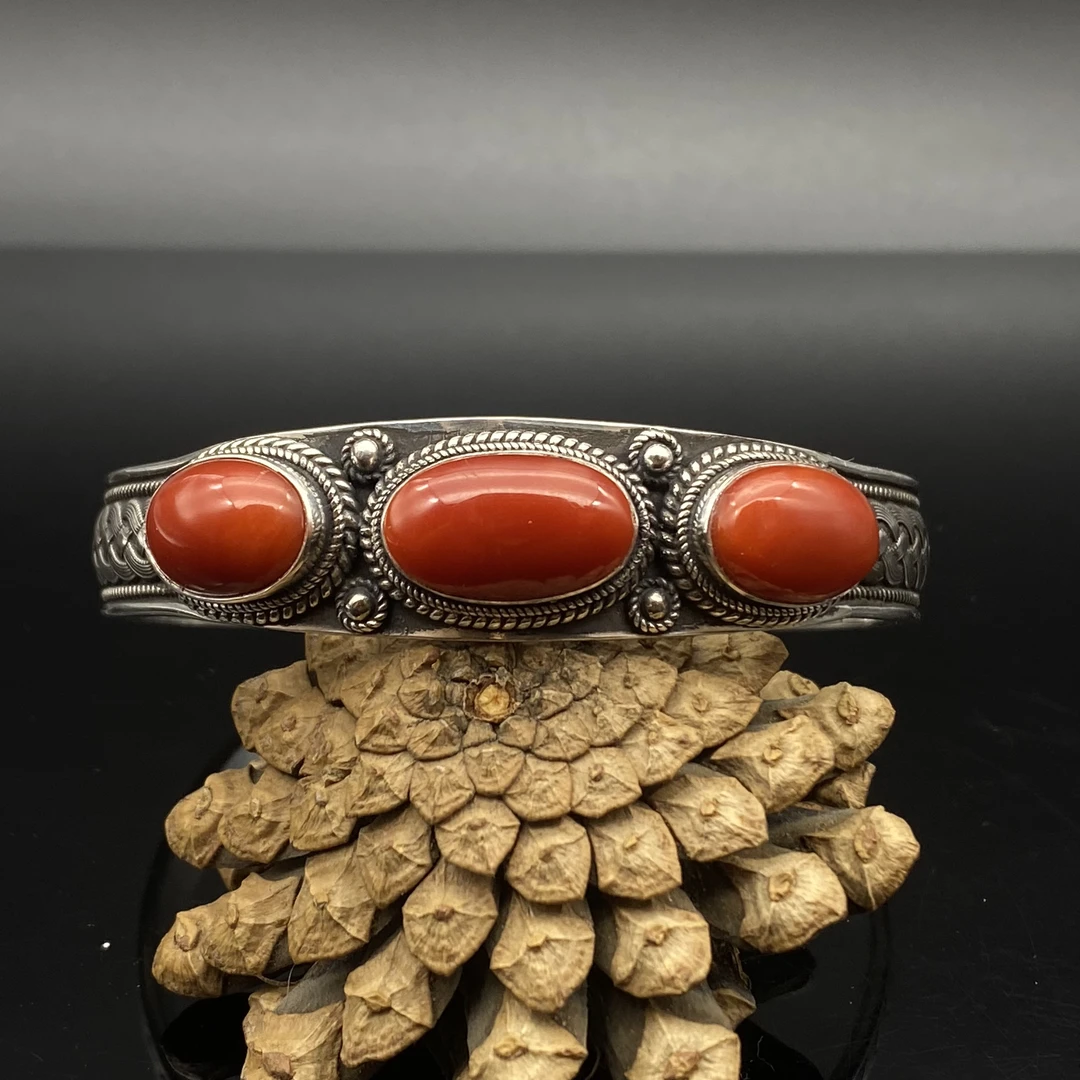 足银树脂手镯 纯银手工旭日卡正品手工银手镯蒙古民族风经典7888