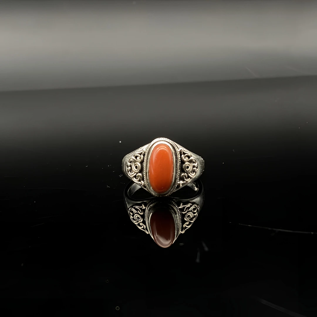 足银树脂戒指 正品旭日银戒指蒙古元素民族风纯银s990银戒指388