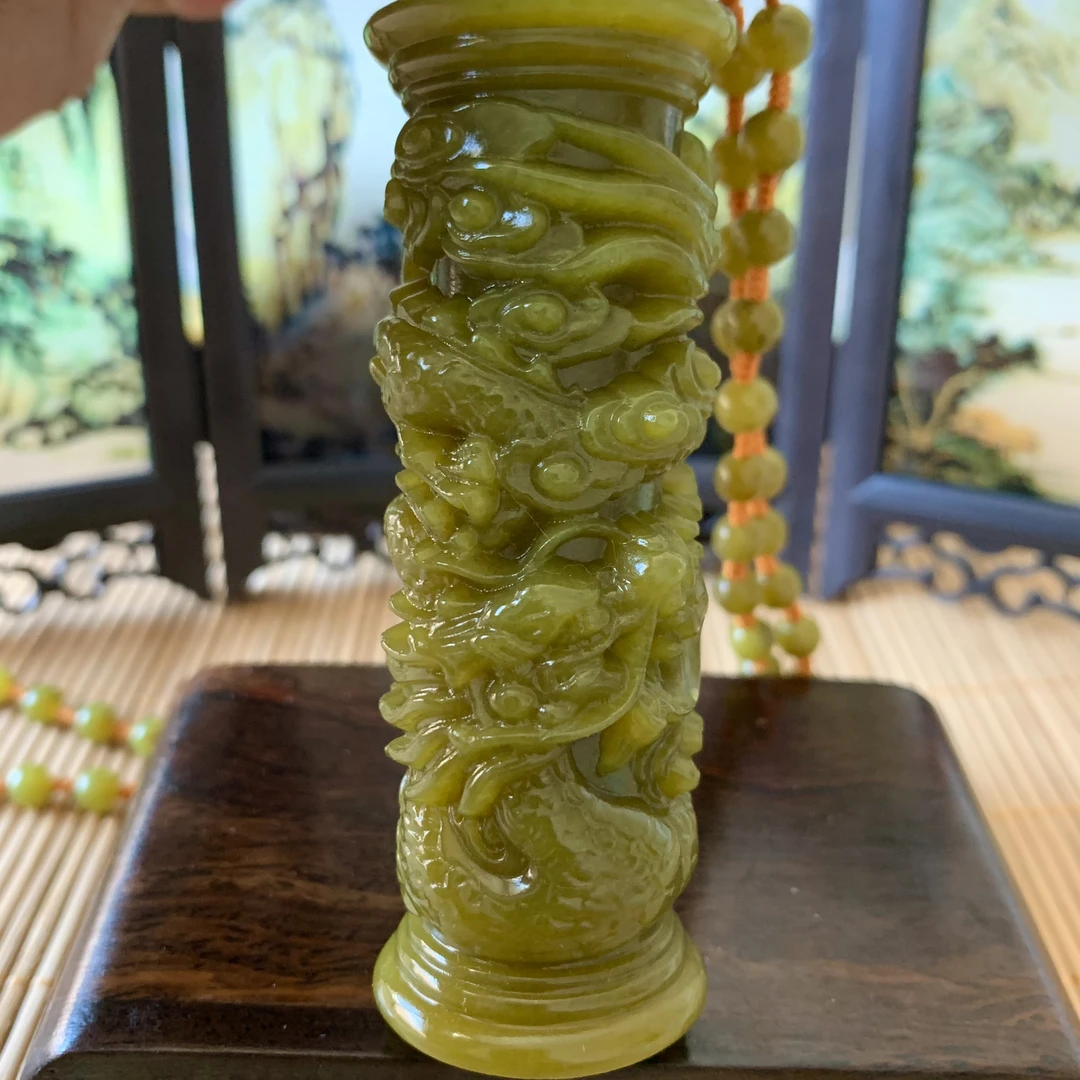 天然岫玉精品龙柱吊坠项链毛衣链手把件