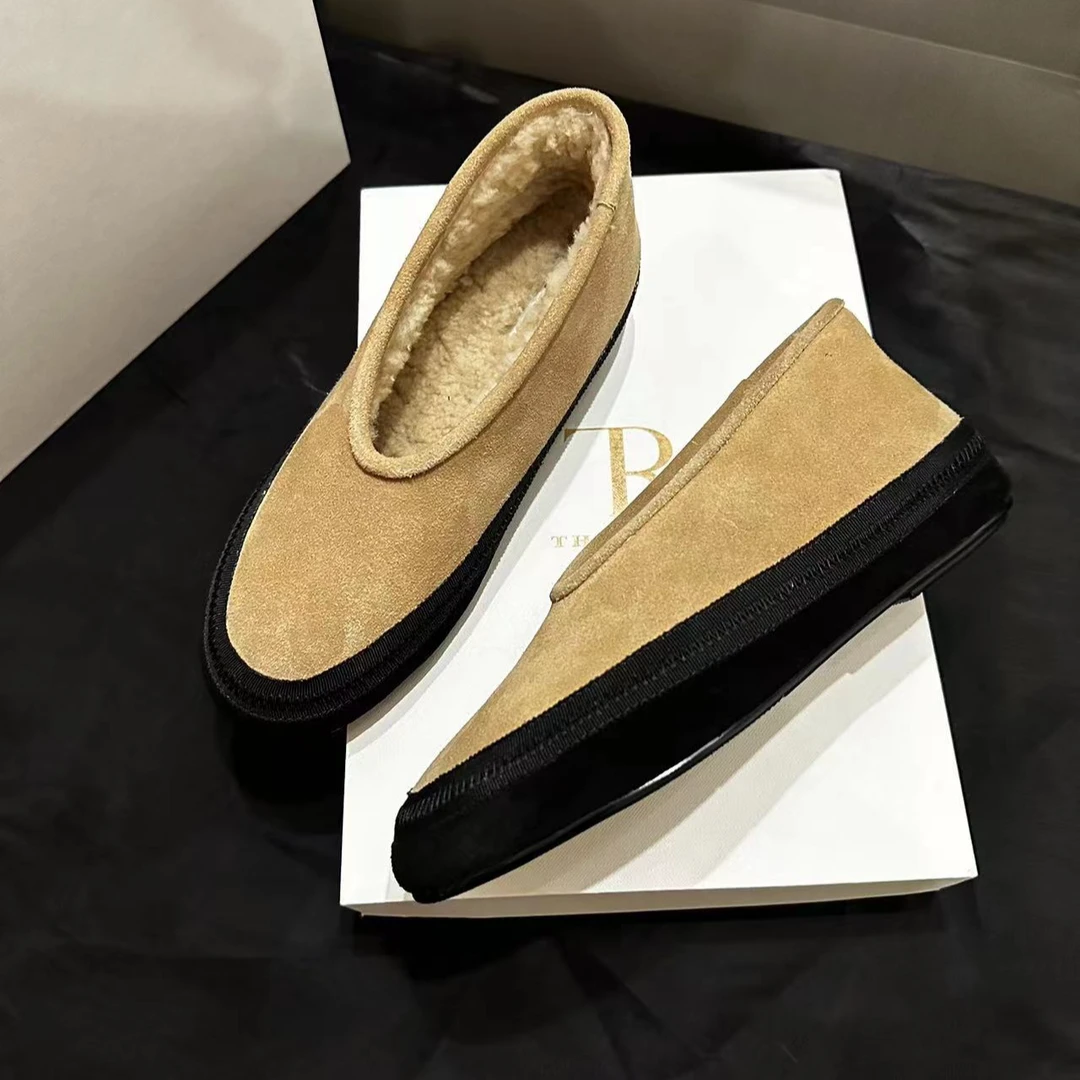 RW极简设计感时尚加绒保暖3cm内增秋冬季毛毛鞋百搭低帮休闲软底