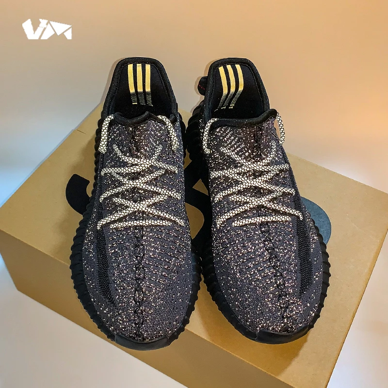 2024贾基椰子鞋男士黑色反光夜光透气飞织运动鞋情侣休闲跑步百搭