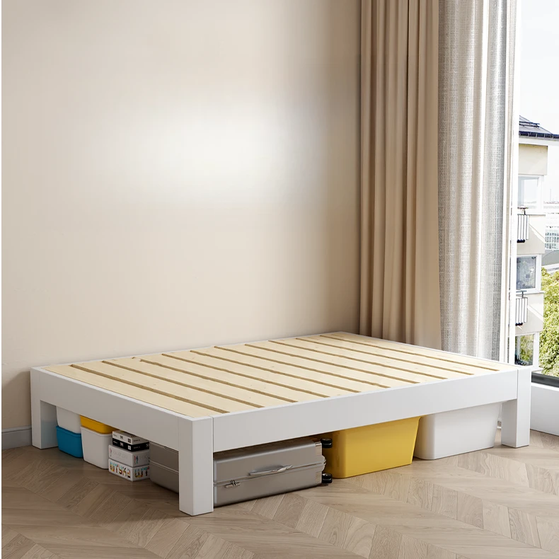 无床头实木床1.8米主卧双人床奶油风婚床1.5用储物床