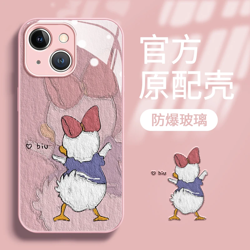 苹果14手机壳iphone13玻璃12promax可爱11女xs/xr卡通8plus爱心鸭