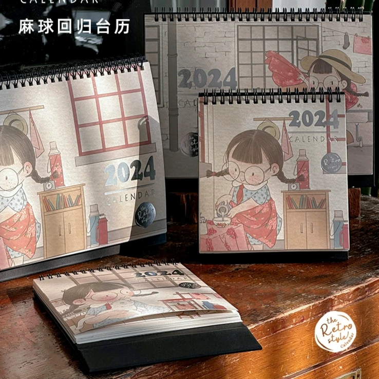 三年二班麻球台历2024年新款创意桌面摆件计划月历日历-h元气
