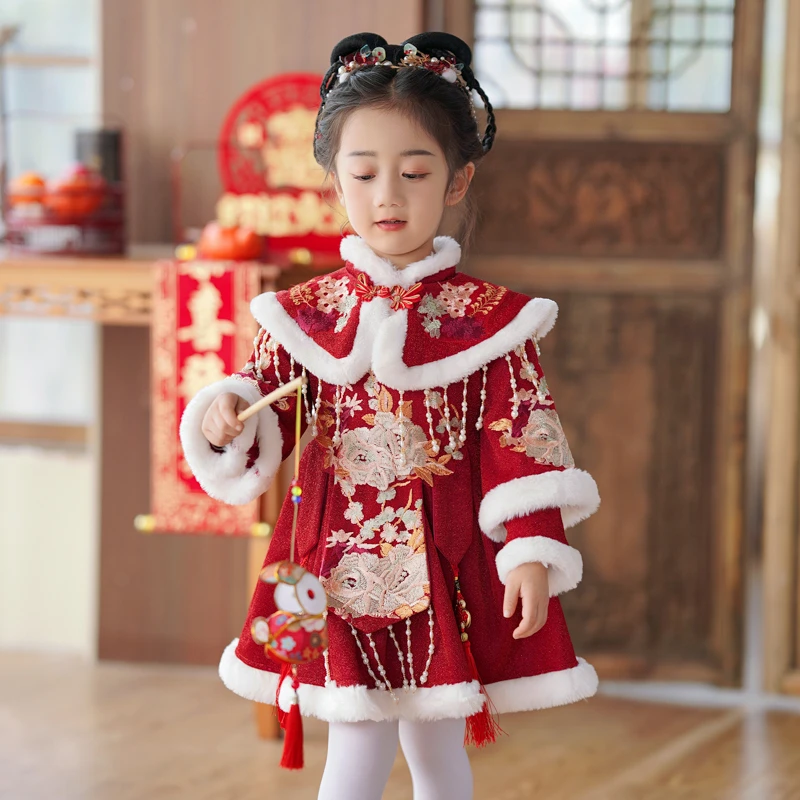 拜年服女童2025新款汉服唐装冬款女宝宝中国风冬装过年新年衣服冬