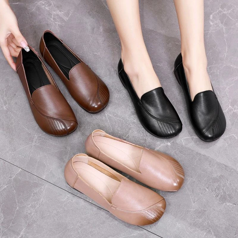 超软真皮单鞋女2023新款中老年鞋舒适牛皮软底平底妈妈鞋大码女鞋
