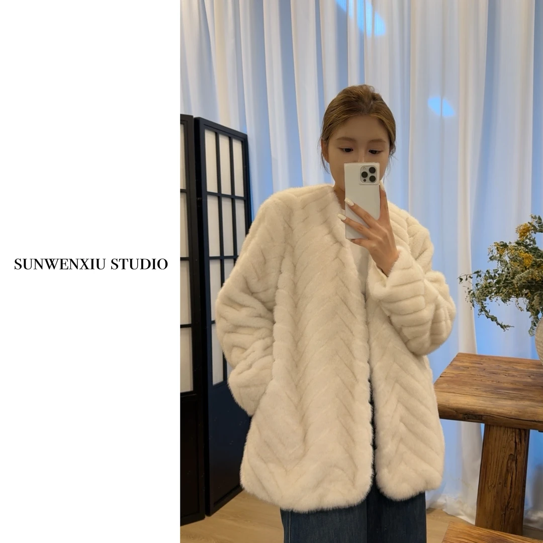 swx studio2店 人间富贵花 轻奢仿水貂环保皮草外套