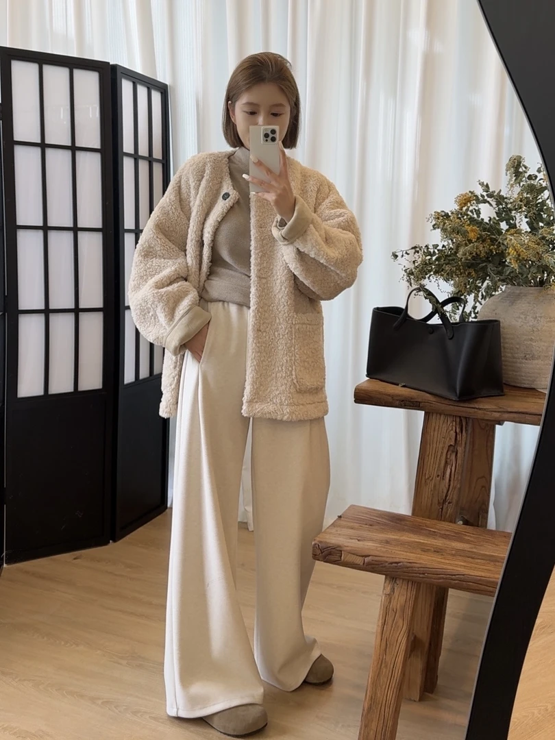 swx studio2店 慵懒时刻 秋冬经典极简绒感直筒休闲裤