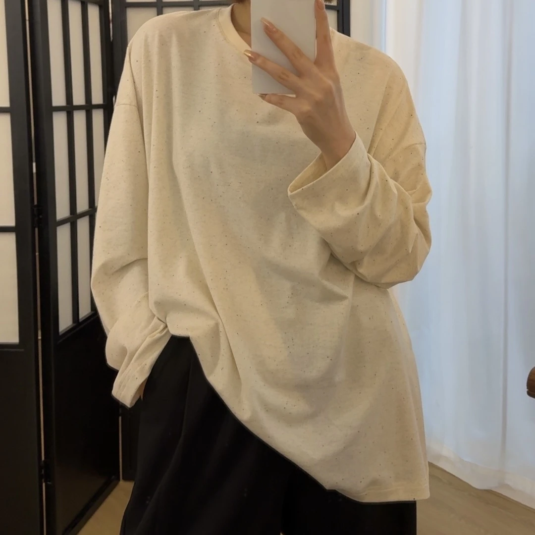 swx studio2店 小麻点 秋冬基础款休闲宽松圆领长袖T恤