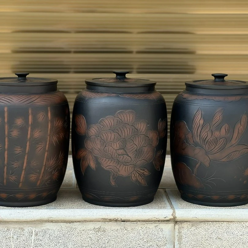 云南建水紫陶大号茶叶罐 建水紫陶普洱茶缸 20升水缸包邮全手工