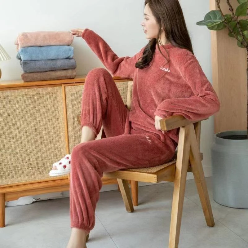 熊丹妮仙女暖暖裤套装暖暖套装女厚珊瑚绒家居外穿休闲大码居家服