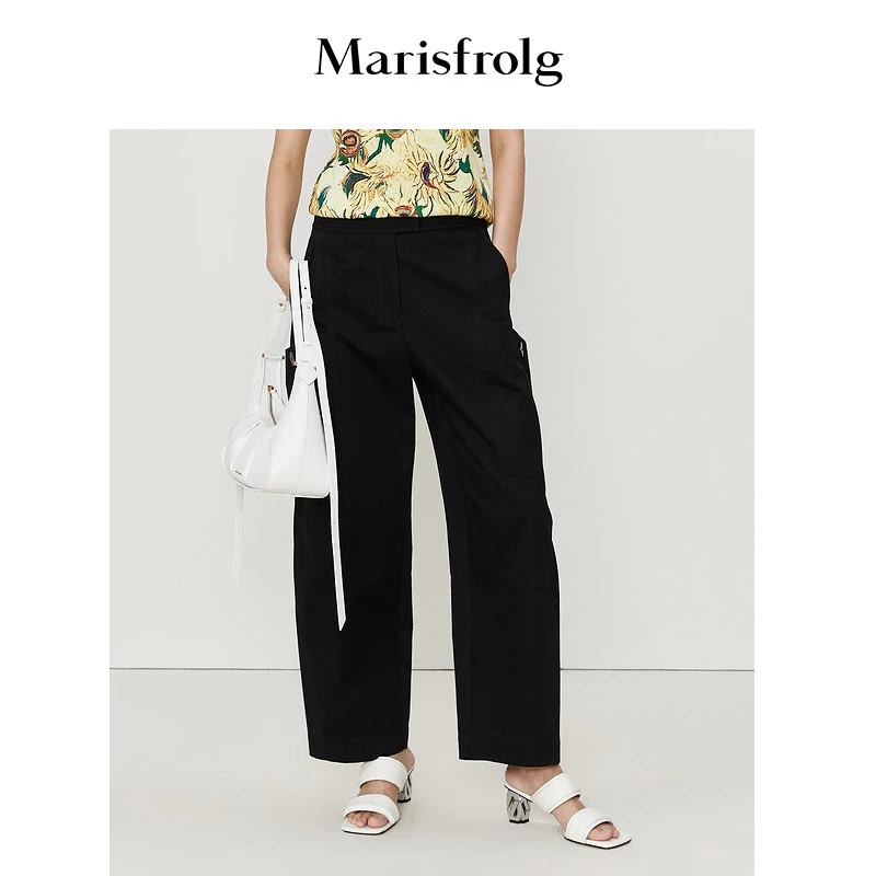 Marisfrolg/玛丝菲尔新款宽松口袋工装黑色休闲裤A1CX22355
