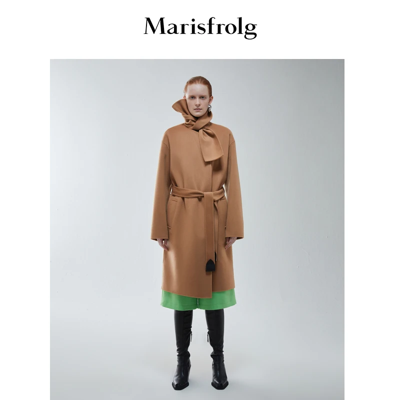 【心心精选】玛丝菲尔卡其色中长款百搭休闲羊毛大衣