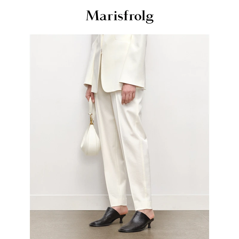 Marisfrolg玛丝菲尔气质白色轻奢时尚休闲通勤裤子A1DE34315