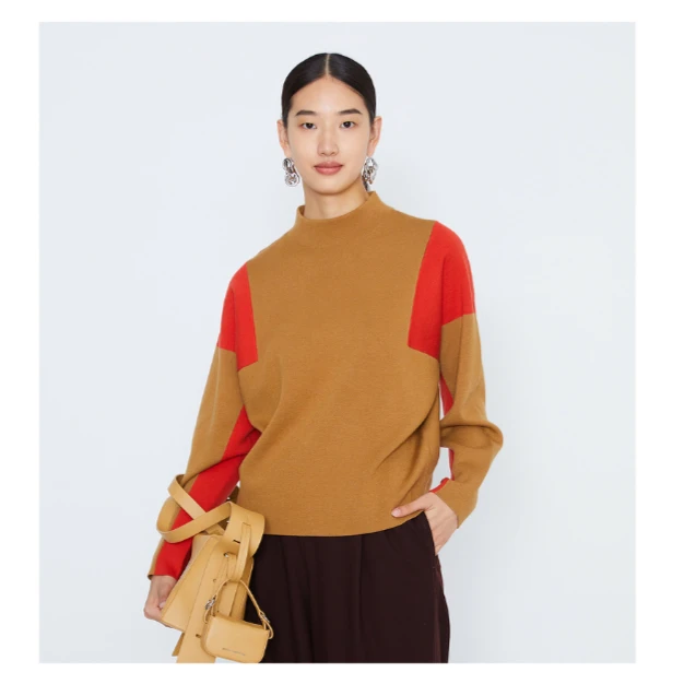 【半高领】Marisfrolg/玛丝菲尔撞色毛衣针织衫套头条纹秋冬