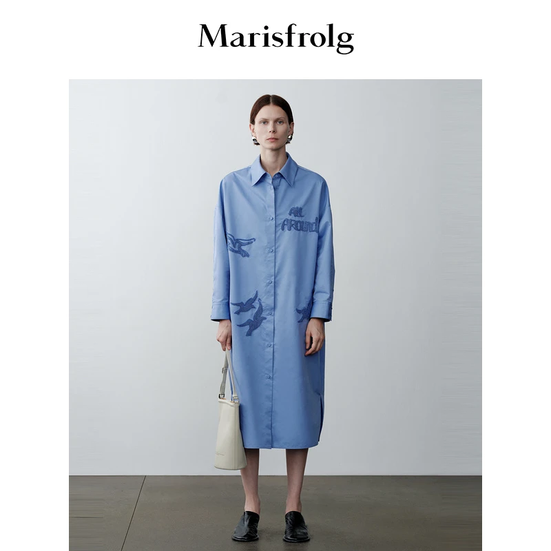 Marisfrolg玛丝菲尔时尚修身休闲商务通勤长袖连衣裙A1DE34376