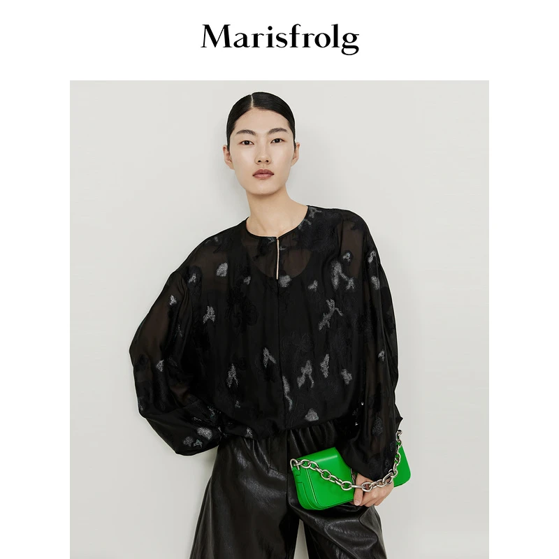 【自然质感】Marisfrolg玛丝菲尔桑蚕丝衬衫圆领春夏印花设计感宽松