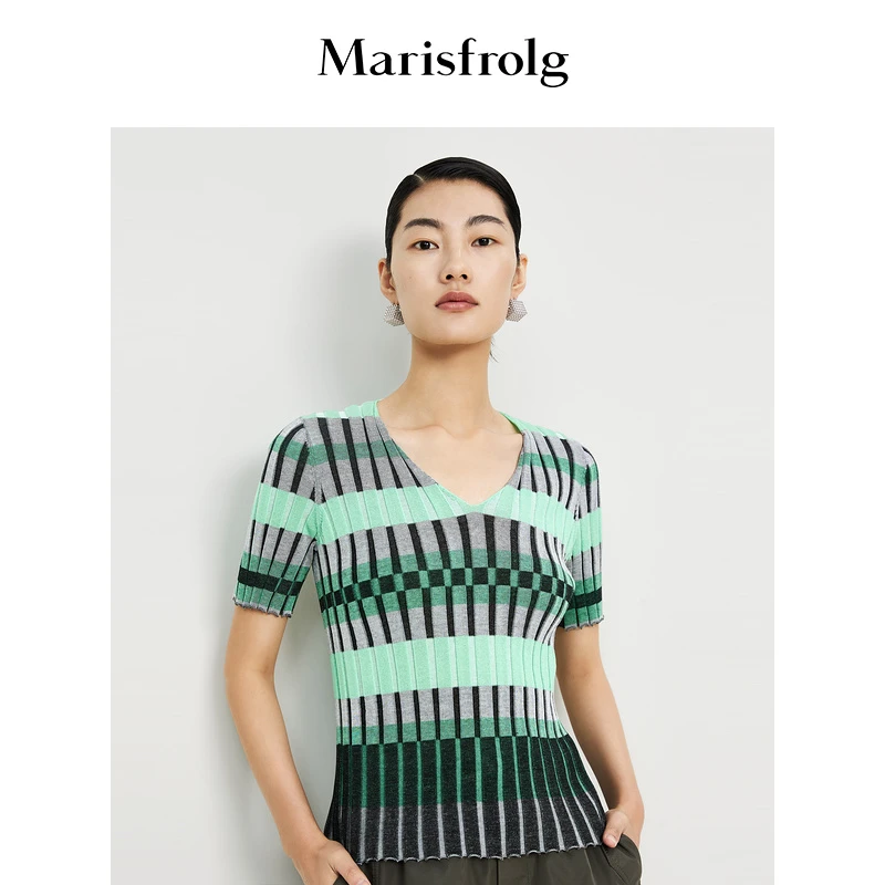 【晨晨甄选】Marisfrolg玛丝菲尔上衣显瘦时尚条纹针织衫