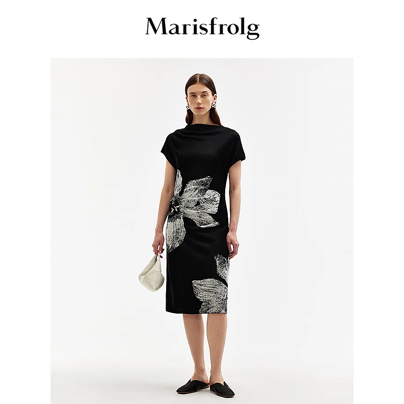 【小白精选】Marisfrolg玛丝菲尔黑色复古夏季女装连衣裙A1EG2858M