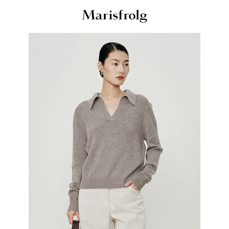 Marisfrolg玛丝菲尔翻领气质女士休闲套头长袖毛衣A1CX4857M