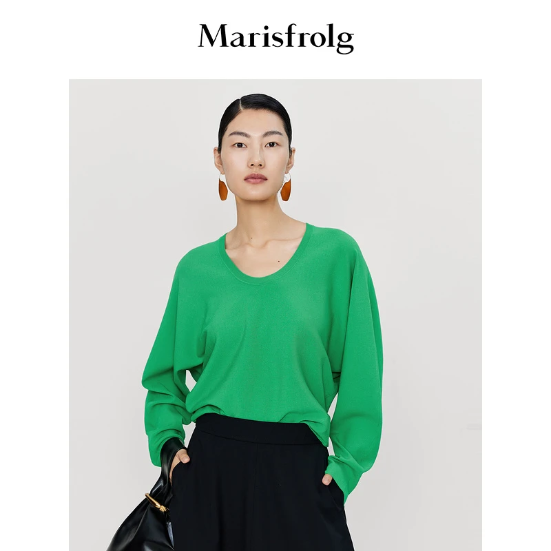 【冬姐精选】玛丝菲尔春季新款宽松圆领蝙蝠袖针织衫