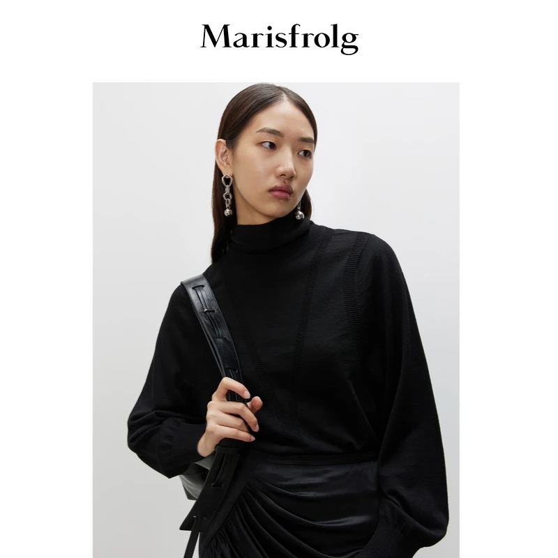【100%羊毛】玛丝菲尔ol女装21秋冬新款黑色高领套头毛针织衫毛衣女